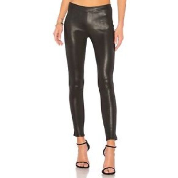 J Brand Black Lamb Leather Pull Up Leggings Size XS Ankle Cropped